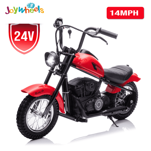 JoyWheels 24V Electric Dirt Bike, 250W Ride on Toy Motorcycle for kids,14mph, Age 13+,Red