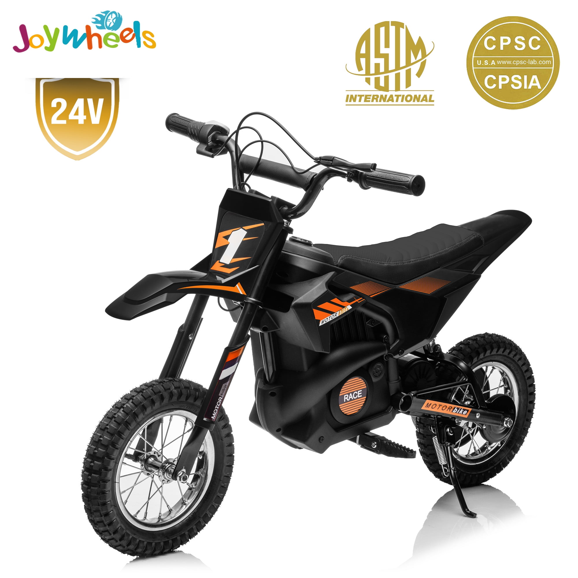 JoyWheels 24V Electric Dirt Bike for Kids,250W Ride on Toy Motorcycle,Ages 13 Years+,13mph,Black