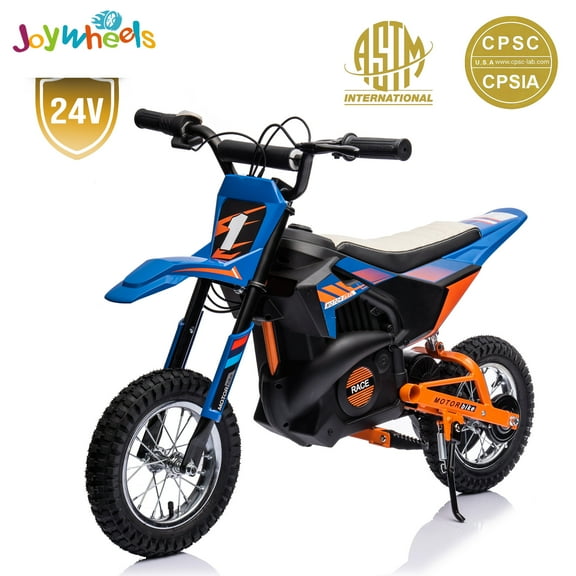 JoyWheels 24V Electric Dirt Bike for Kids,250W Ride on Toy Motorcycle,Ages 13 Years+,13mph,Blue