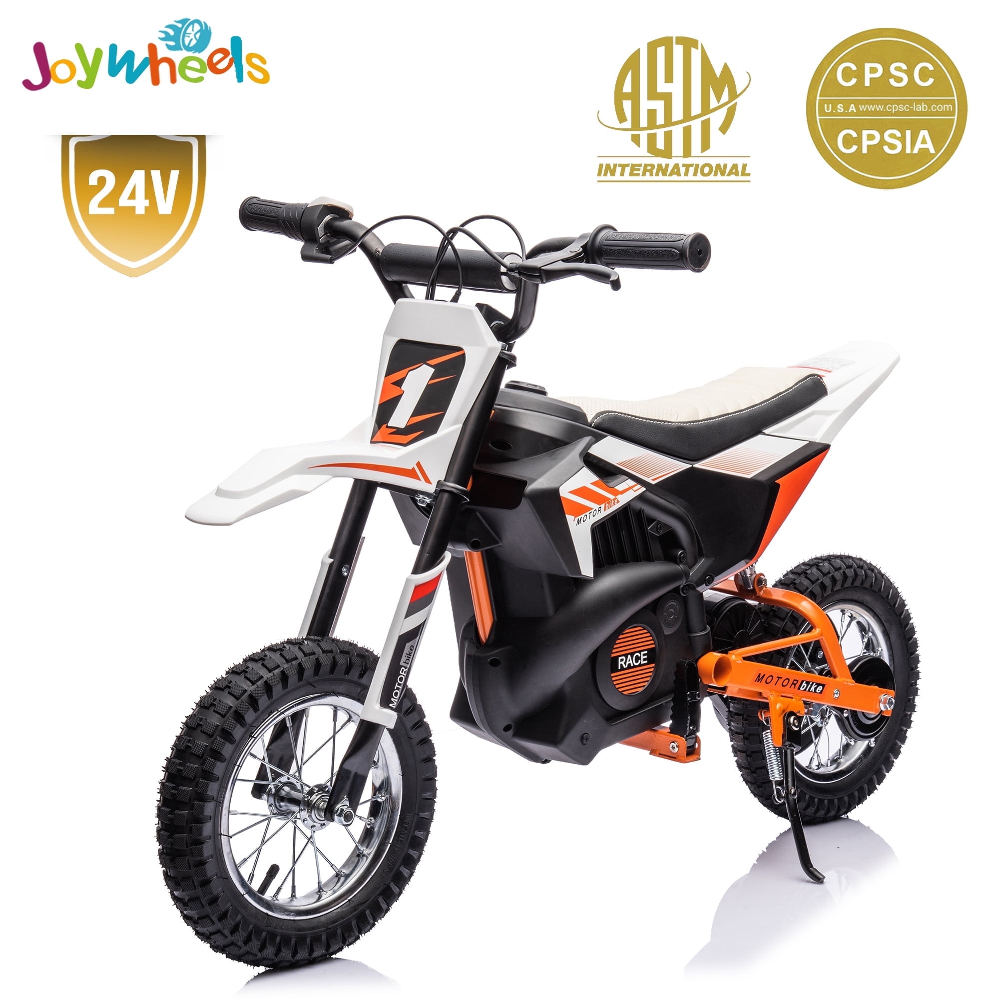 JoyWheels 24V Electric Dirt Bike for Kids,250W Ride on Toy Motorcycle,Ages 13 Years+,13mph,White
