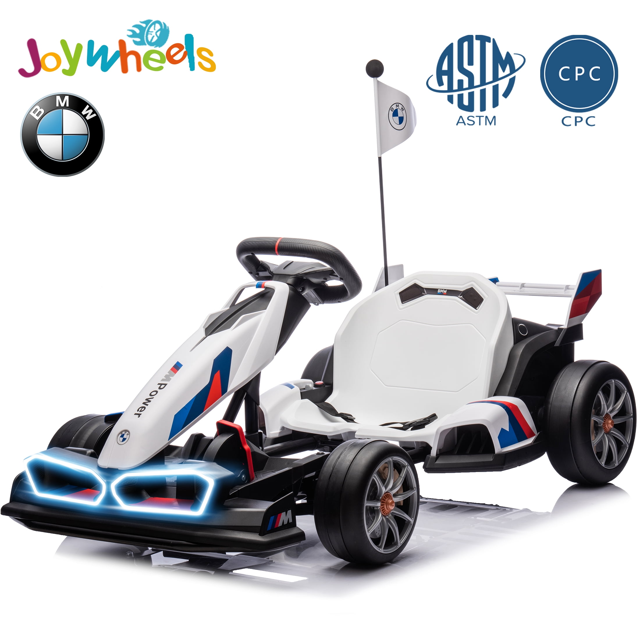 JoyWheels 24V Go Cart  for Kids,Licensed BMW Drift Cart with 400W Powerful Motor, Electric Ride on Go Kart for Kids Age 6+,8 mph,White