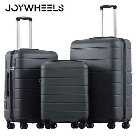 JoyWheels 3 Piece Hardshell Luggage Sets(20/24/28In),Large Capacity With Double Spinner Wheels and TSA Lock,Grey