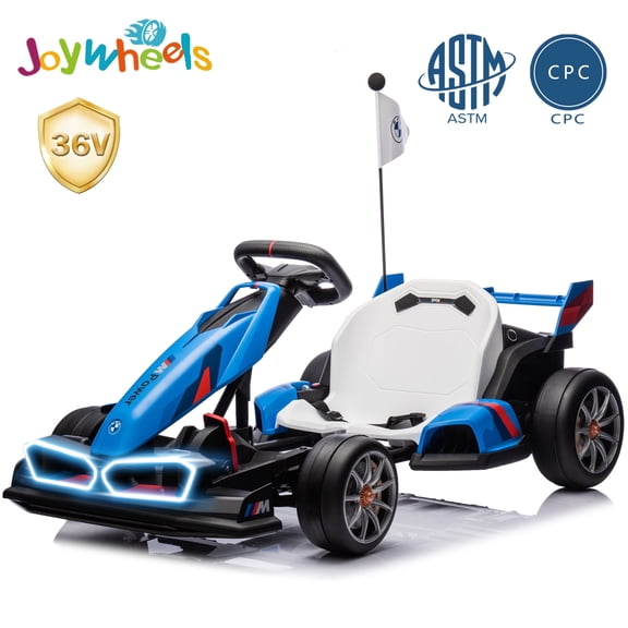 JoyWheels 36V Licensed BMW Electric Go Kart for Kids, 600W Motor, Age 6+, Blue