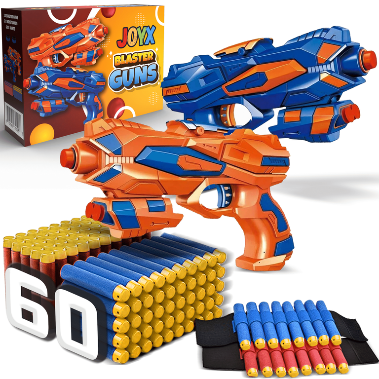 JoyX 2-Pack Blaster Toy Guns with 60 Foam Darts - Ultimate Kids