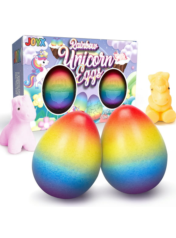 JoyX 2 Pack Unicorn Growing Hatching Easter Eggs for Girls & Boys Toys Surprise Egg with Rainbow Shell Kids Novelty Toy