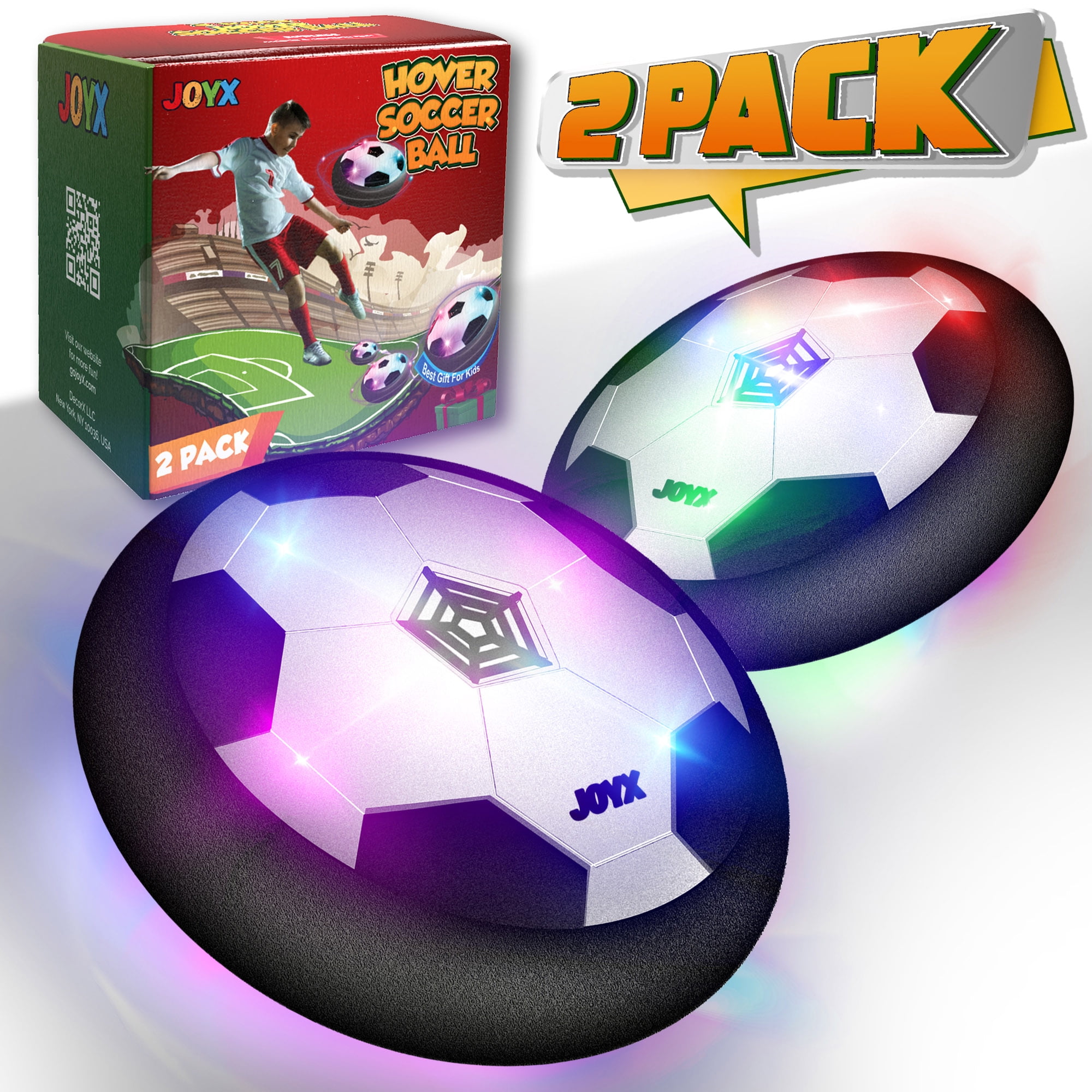 JoyX Air Hover Soccer Balls for Kids, Rechargeable 2 Pack, Indoor Games with LED Lights and Foam Bumpers