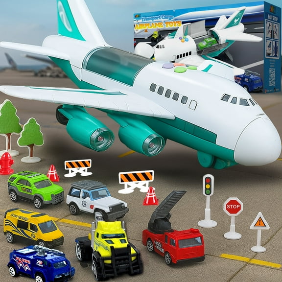 JoyX Airplane & Car Toy Educational Set for Kids  Interactive Play with Lights, Sounds & Road Signs