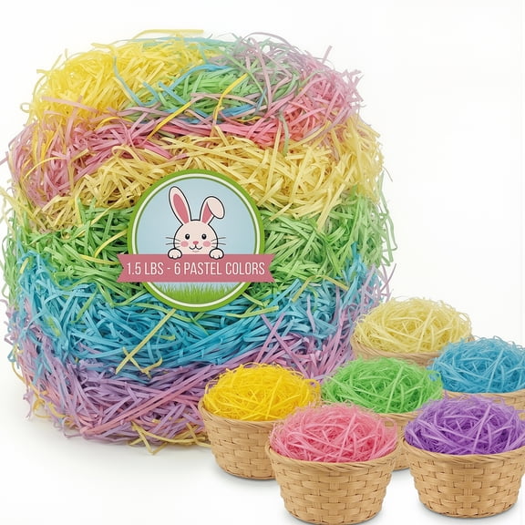 JoyX Easter Grass 1.5 Pounds Pastel Colors Easter Basket Filler Stuffers, Recyclable Shred Paper Grass for Easter Egg Hunt Dcor, Party Favors, Classroom Event Decoration