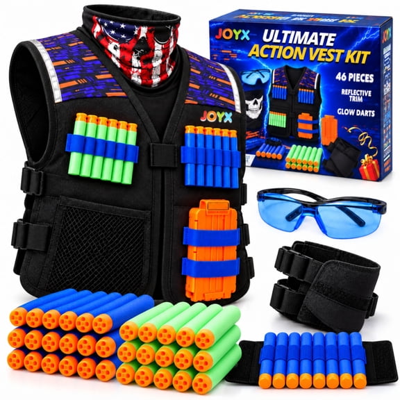 JoyX Kids Vest Play Set with 40 Foam Glow-in-the-Dark Darts & Play Accessories