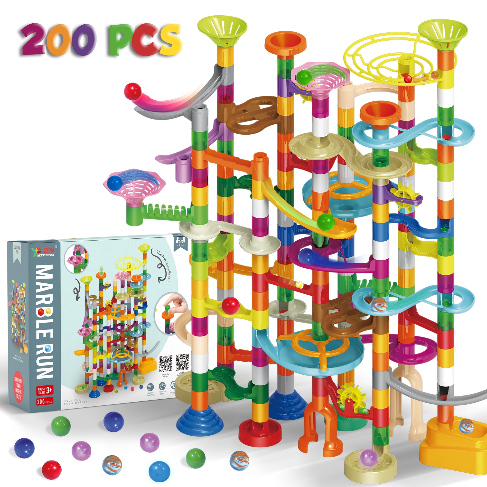 JoyX Marble Run 200 Pcs Educational Toy Set, Construction Building Blocks Toys, Marble Track