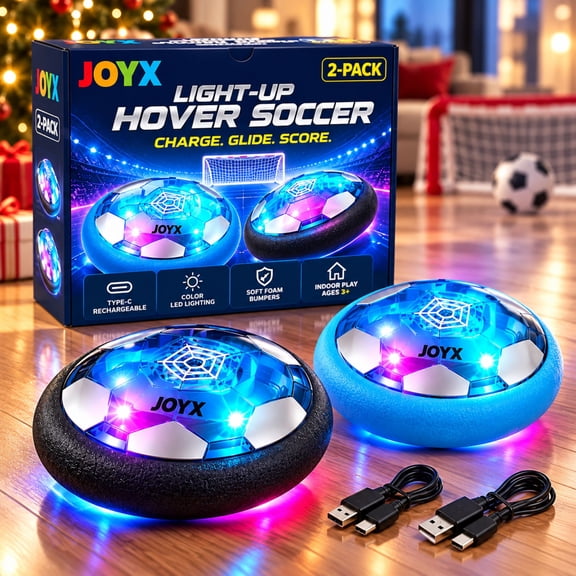JoyX Rechargeable LED Hover Soccer Balls for Kids, 2 Pack with Foam Bumpers