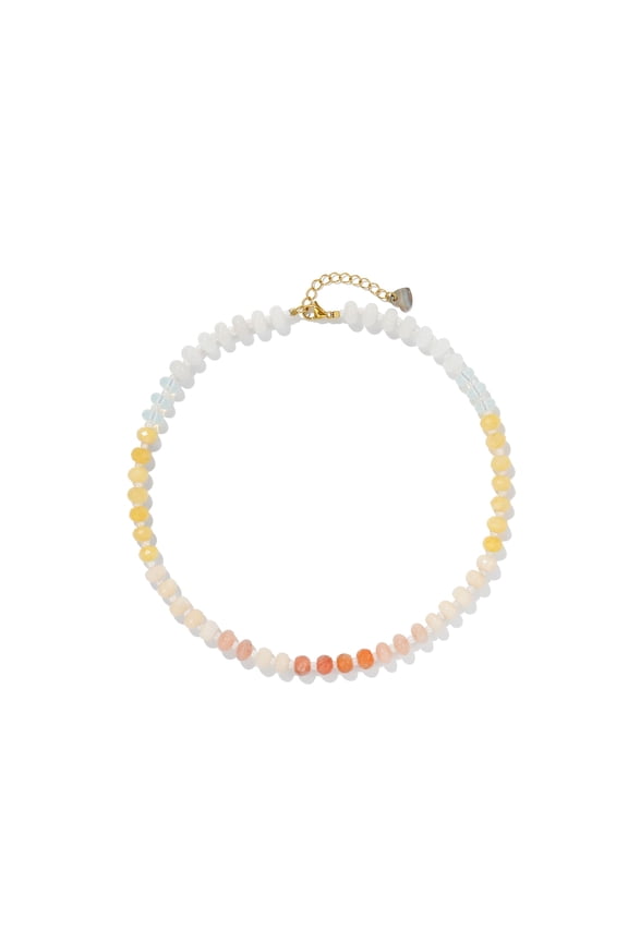 White Yellow Gemstone Beaded Necklaces For Women Rainbow Natural Stone Boho Trendy Crystal Handmade Stainless Steel Waterproof Strand Necklaces Jewelry For Women Gift 16.5 inch C113