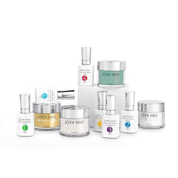 Joya Mia Complete Nail Dipping Powder Starter Kit with Powders, Top, Base, Vitamin Oil, and Brush Save (Golden Glitter, Robins Egg, White) (DPSK-31)