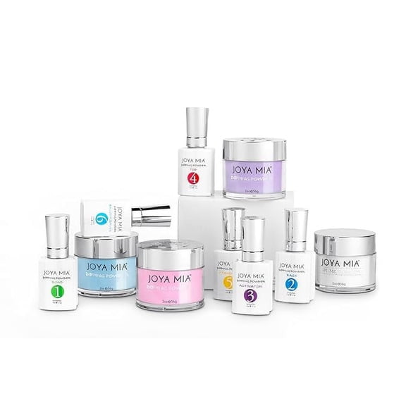 Joya Mia Complete Nail Dipping Powder Starter Kit with Powders, Top, Base, Vitamin Oil, and Brush Save (Purple, blue, Pink) (DPSK-15)
