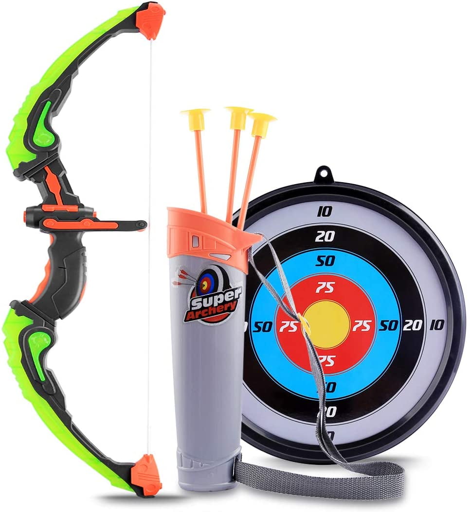 Bow and Arrow for Kids Set with Flashing Lights Bow, Target, Quiver and 3 Suction Cup Arrows - Archery Set
