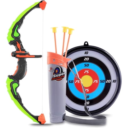 Bow and Arrow for Kids Set with Flashing Lights Bow, Target, Quiver and 3 Suction Cup Arrows - Archery Set