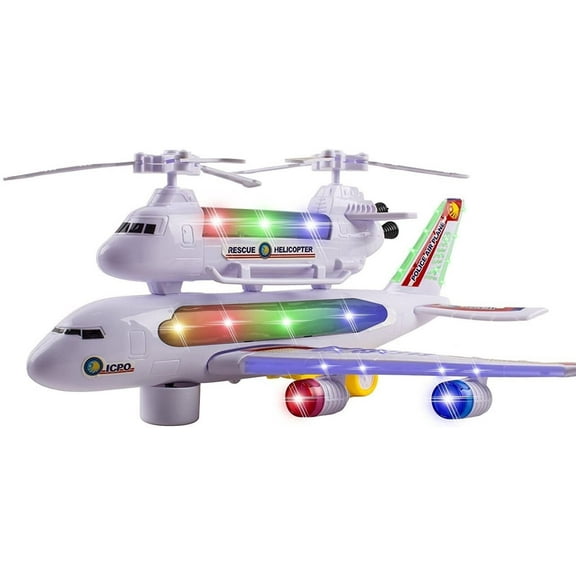 Joyabit Kids Airplane Toy with Attached Rescue Helicopter, 4D Lights and Sounds for Kids