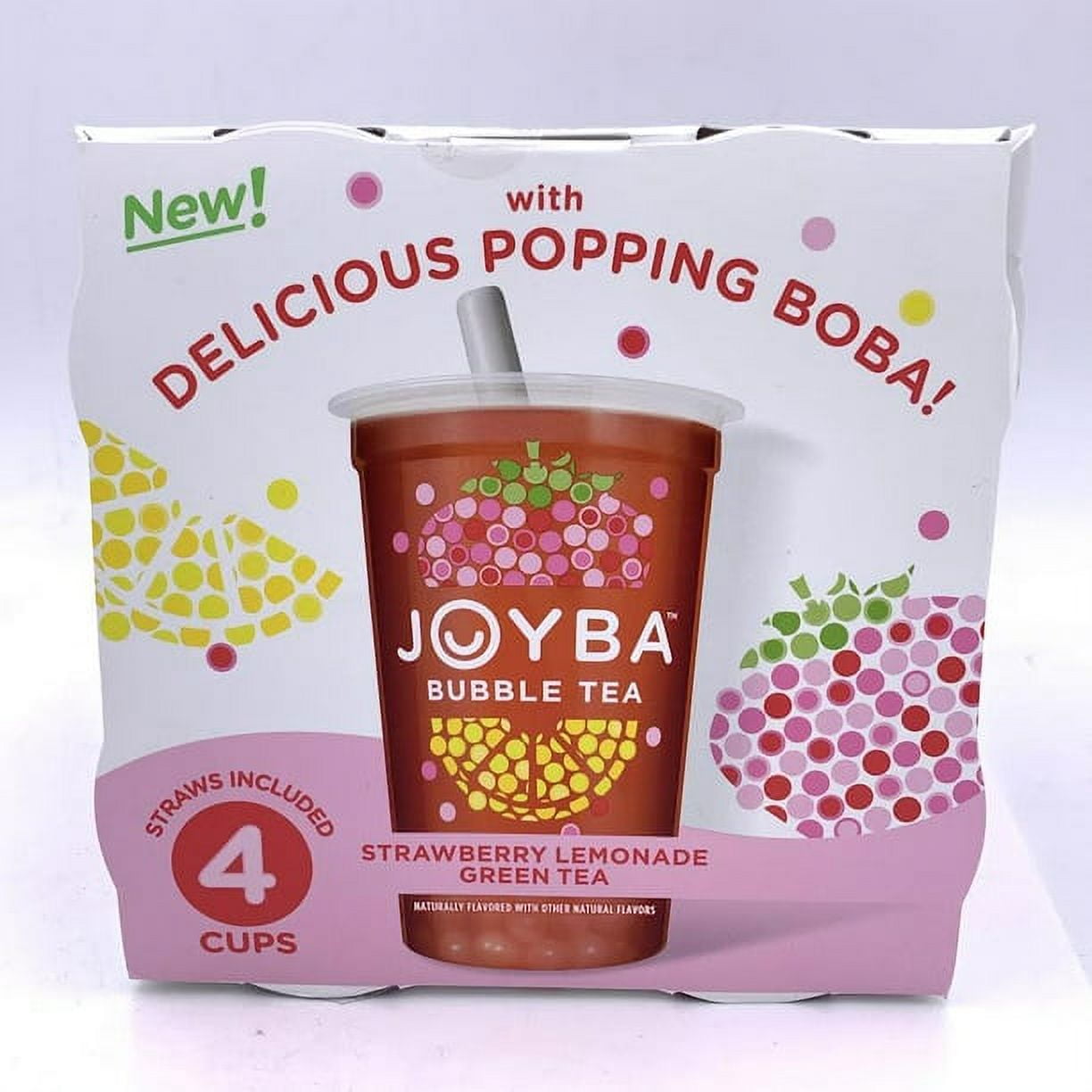 Joyba Bubble Tea 4 cups, 3 Flavors (Strawberry Lemonade, Mango Passion
