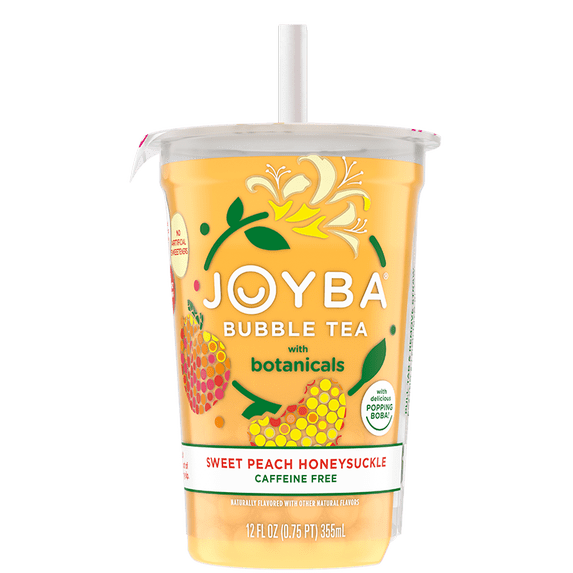 Joyba Bubble Tea Sweet Peach Honeysuckle Tea with Popping Boba, 3-Pack 12 fl.oz. Cups