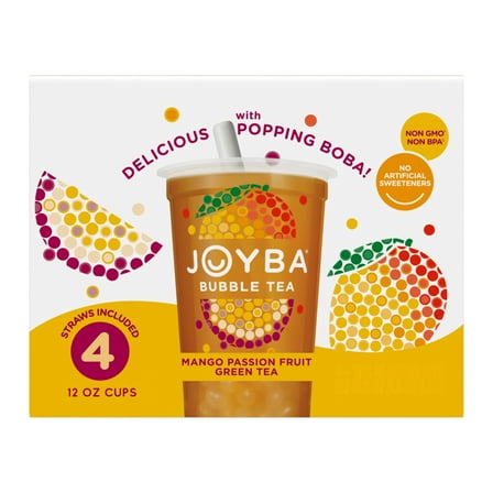 Joyba Mango Passionfruit Green Tea Bubble Tea, 12 fl oz (Pack of 4)