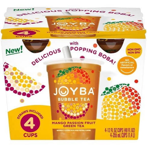 Joyba Mango&Passionfruit Green Bubble Tea 4 Pack, 12 fl. oz. Cups