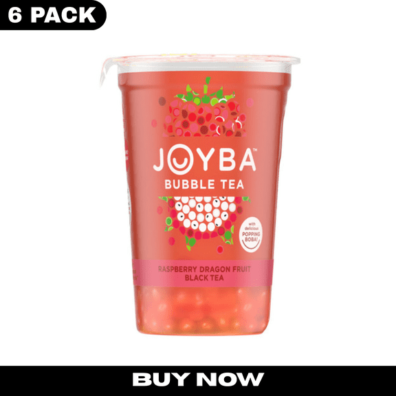 Joyba Raspberry Dragonfruit Flavored Black Bubble Tea, 12 fl oz Bottles, 6 Pack