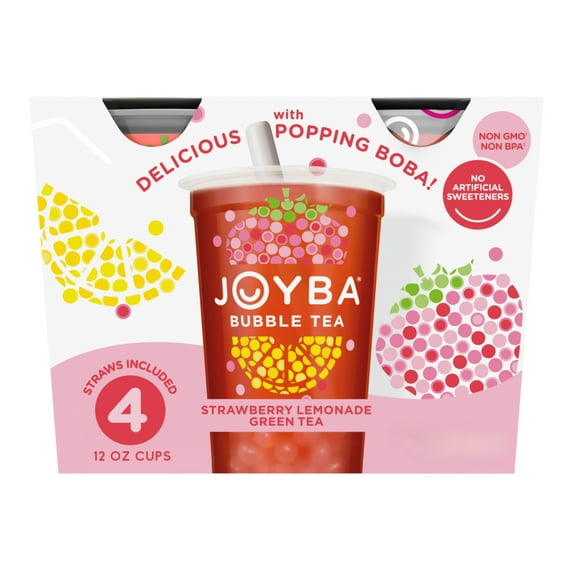 Joyba Strawberry Lemonade Green Bubble Tea 4 Pack, 12 fl. oz. Cups-Pack Of 6