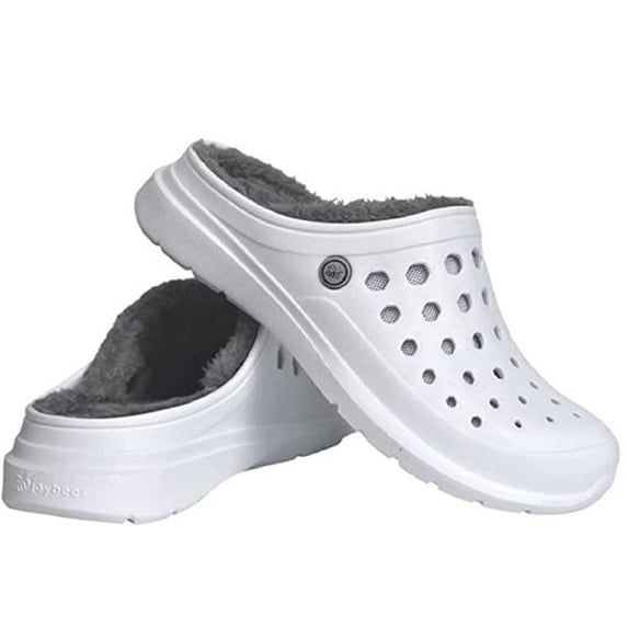 Joybees Women's Cozy Lined Clogs (White/Charcoal, 10)