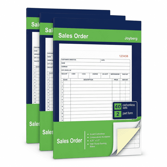 Joyberg 3 Pack Carbonless Receipt Books, 2-Part Sales Order Invoice Books with Sequential Numbering, Wrap-Around Cover, 40 Sets Each, 4.2" x 7.2" White/Yellow Receipt Pads