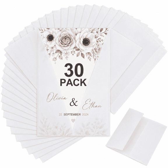 Joyberg Vellum Jackets Pre-Folded Translucent Matte 93GSM 30 Pack for 5 x 7 Invitations