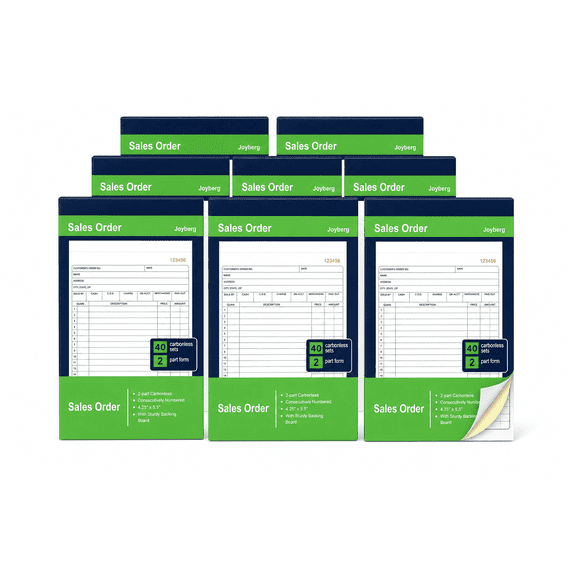 Joyberg 8 Pack Carbonless Receipt Books, 2-Part Sales Order Invoice Books with Sequential Numbering, Wrap-Around Cover, 40 Sets Each, 4.2" x 7.2" White/Yellow Receipt Pads