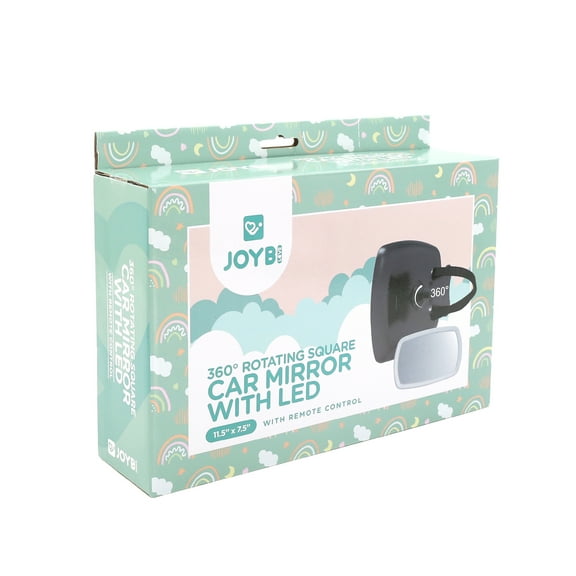 Joybi Rotating Car Mirror with LED Lights and Remote, Baby Car Mirror Providing Comfort Light for Baby