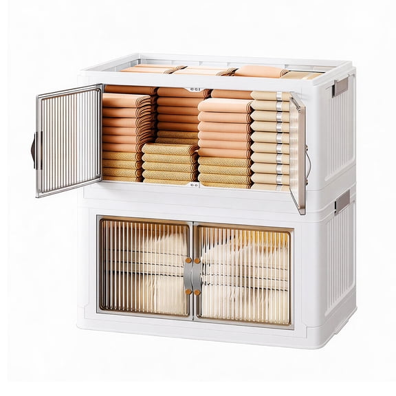 Joybos 2 Layers Stackable Storage Bins with Lids and Doors, Collapsible & Stackable Storage Container