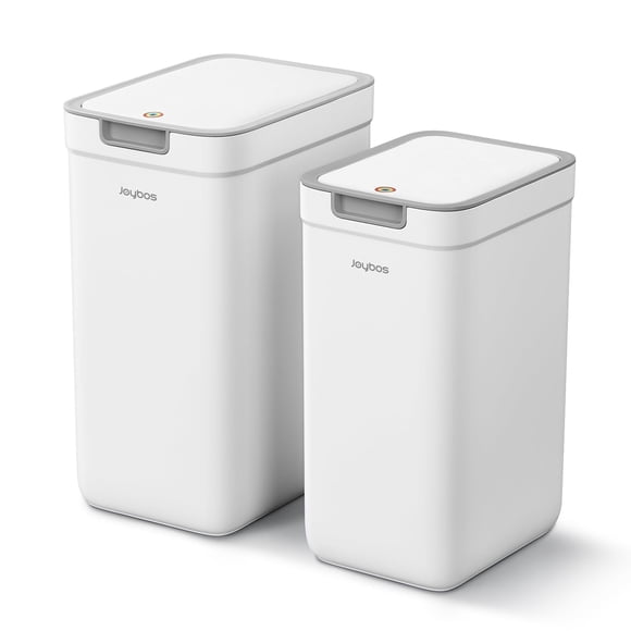 2 Pack Bathroom plastic Trash Can with Lid, 3.6Gal + 2.4Gal Garbage Can with Pop-Up Lid, Small Trash Can Dog Proof, Slim Trash Bin Waste Basket