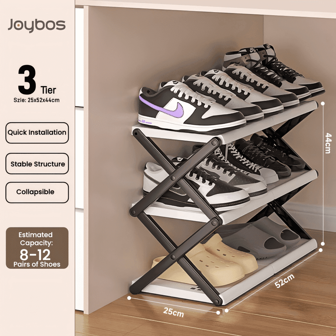 Moveable Shoe Rack Joybos 3-Tier Folding Shoe Rack, No-Install, Portable Shoe Organizer ...