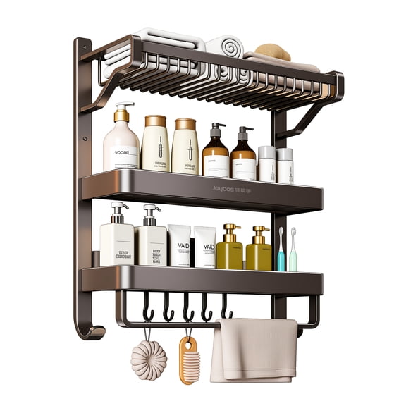 Joybos 3 Tiers Bathroom Storage Shelf, Wall Mount Towel Rack Organizer with Hanging Rod