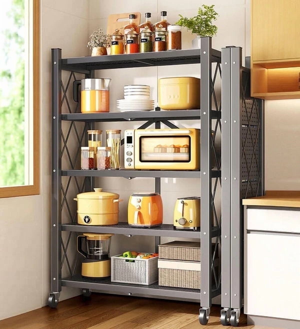 Joybos 5 Tiers Foldable Storage Organizer Wire Shelf Rack with Wheels ...
