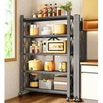 Joybos 5 Tiers Foldable Storage Organizer Wire Shelf Rack with Wheels,Holds Up To 1000 Pounds,Black