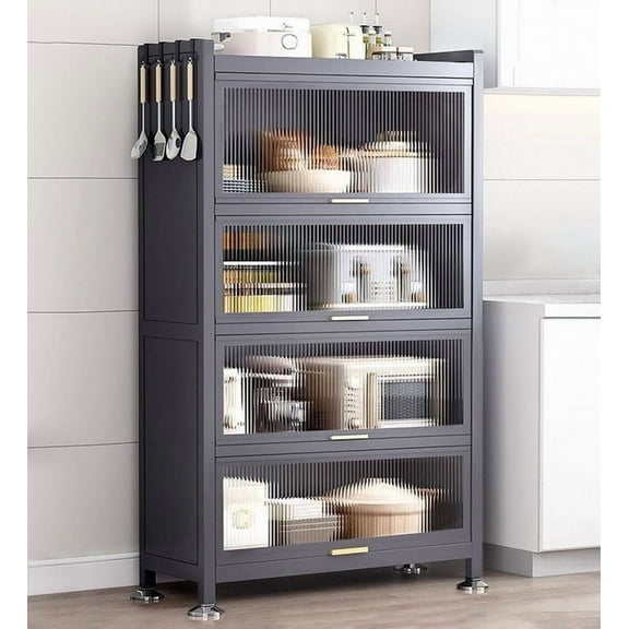 Joybos Baker's Rack 5 Tier Pantry Storage Cabinet with Flip-up Doors, Black