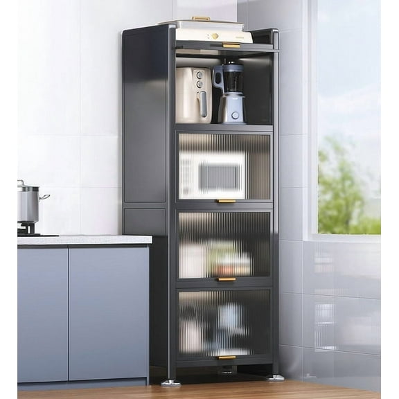 Joybos 5-Tier Narrow Dust-Proof Metal Kitchen Storage Cabinet, Floor-Standing Kitchen Storage Rack, Multi-Layer Microwave & Oven Storage Shelf, Refrigerator Gap Cabinet, Narrow Space Storage Organize