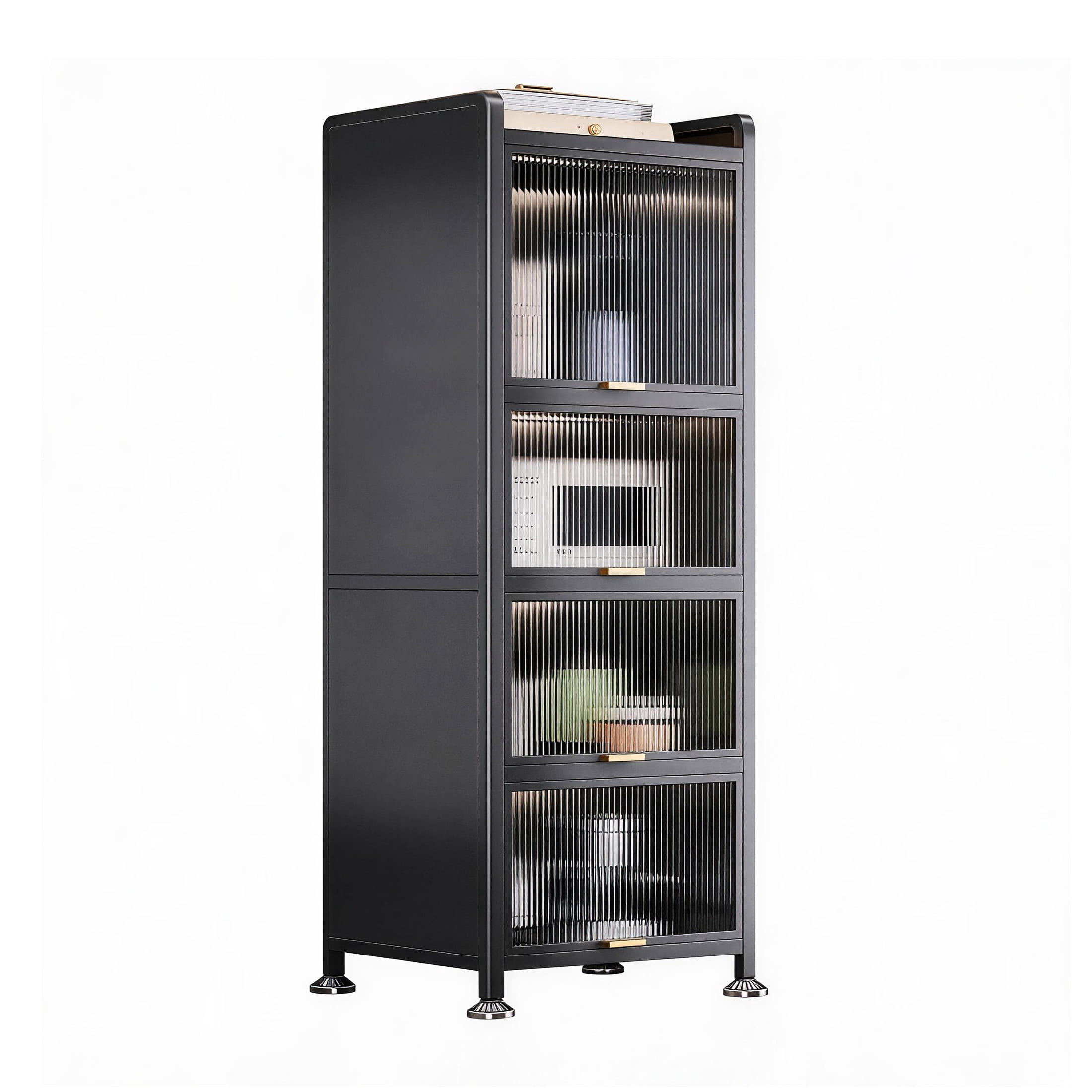 Joybos 5-Tier Narrow Dust-Proof Metal Kitchen Storage Cabinet, Floor-Standing Kitchen Storage Rack, Multi-Layer Microwave & Oven Storage Shelf, Refrigerator Gap Cabinet, Narrow Space Storage Organize