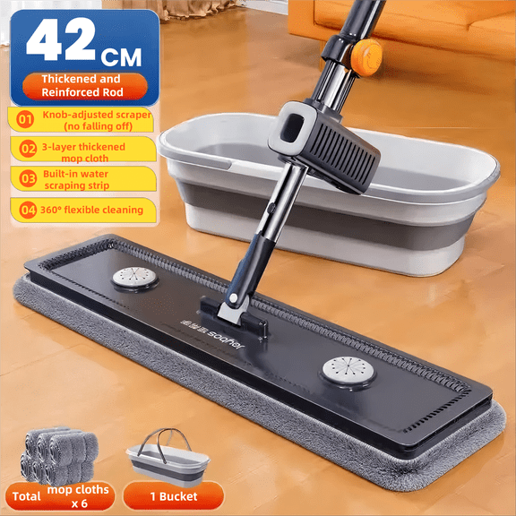 Joybos Mop and Bucket with Wringre Set, with 6 Microfiber Reusable Pads, Wet and Dry Use for Household Cleaning and Floor Windows Cleaning