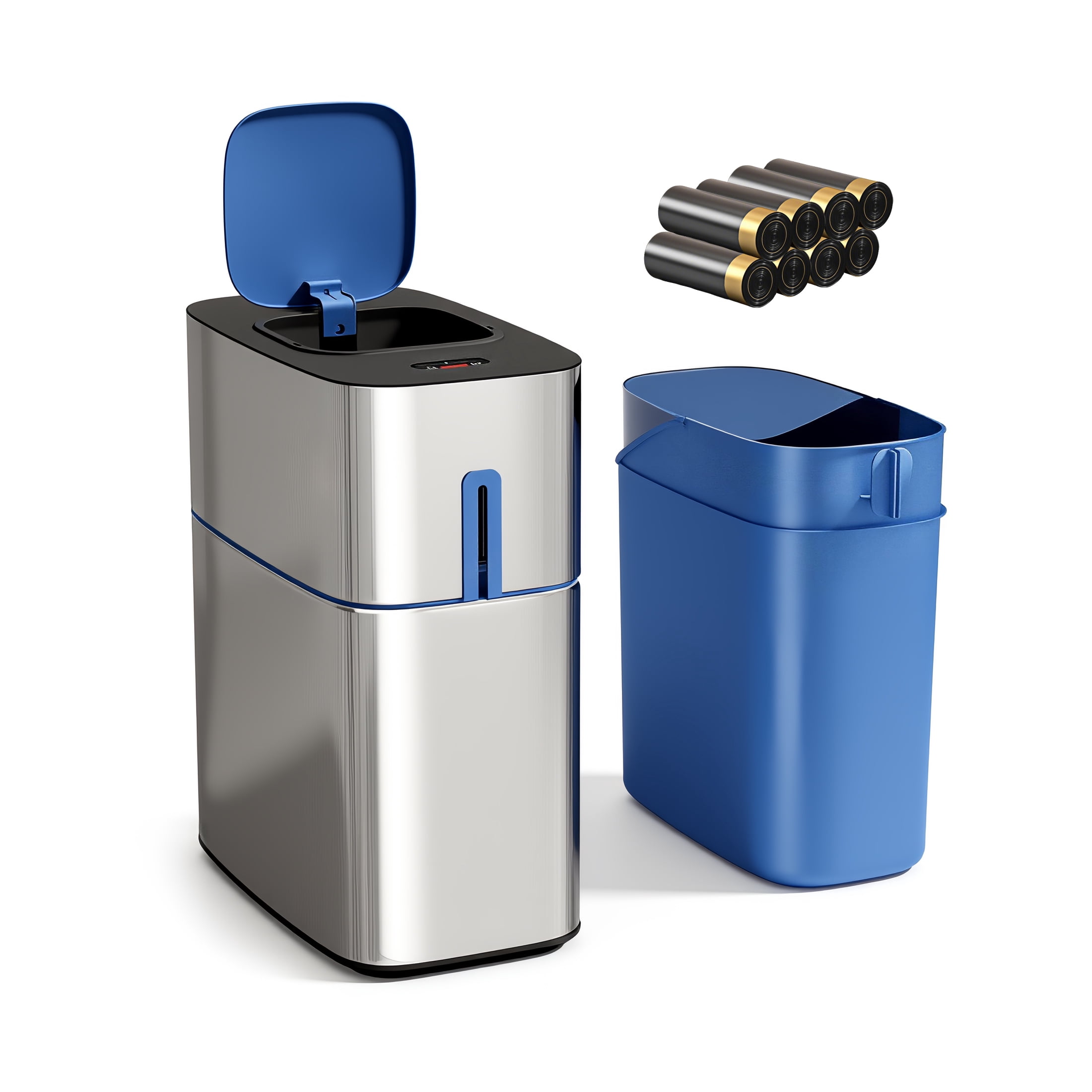 Joybos 3 Gallon Motion Sensor Hands Free Soft Close Lid Bathroom Stainless Steel Trash Can with 120 Bags