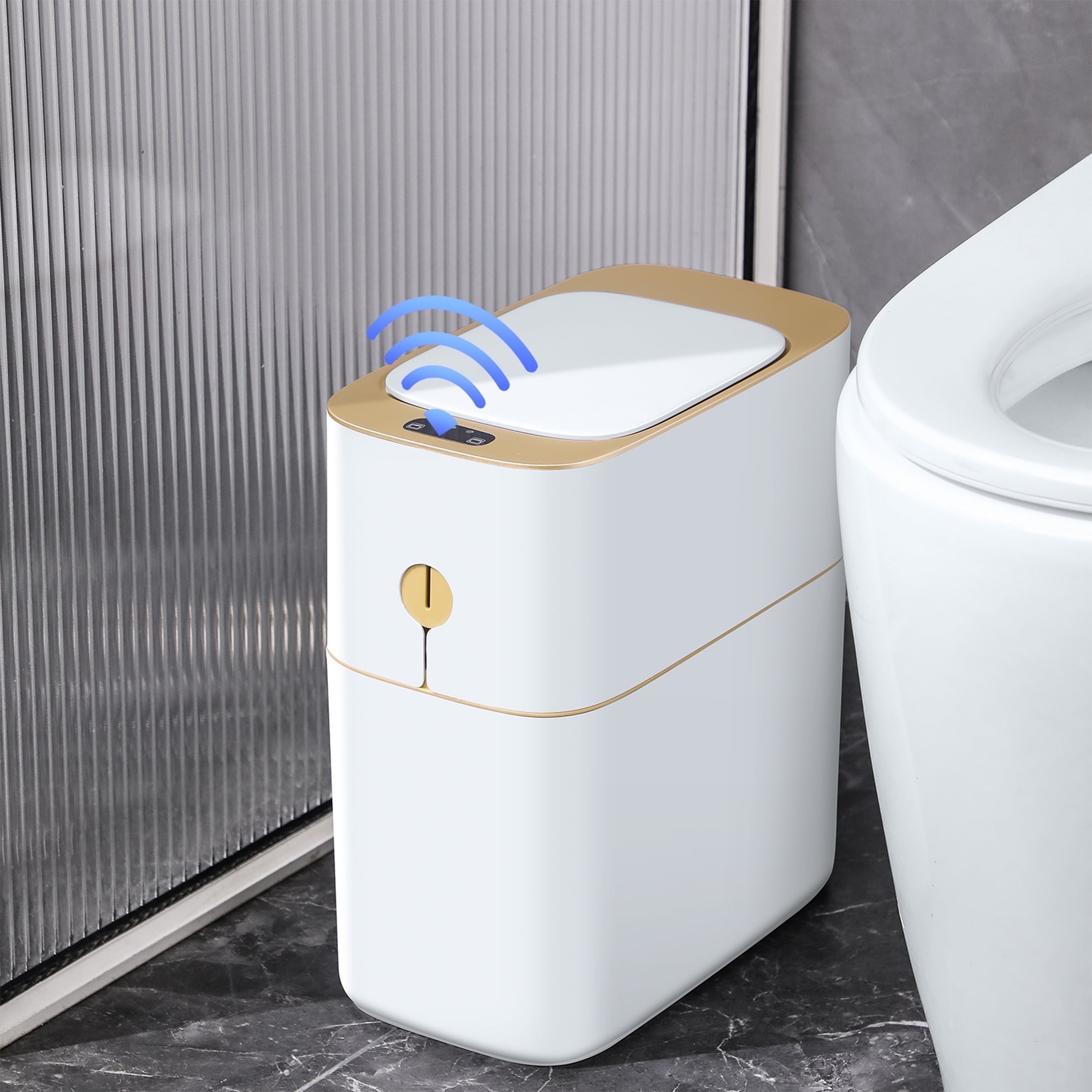 Joybos Motion Sensor Trash Can with Lid 3.5 Gallon - Hands-Free,Slim Waterproof Trash Bin for Bedroom,Bathroom,Office,Living Room