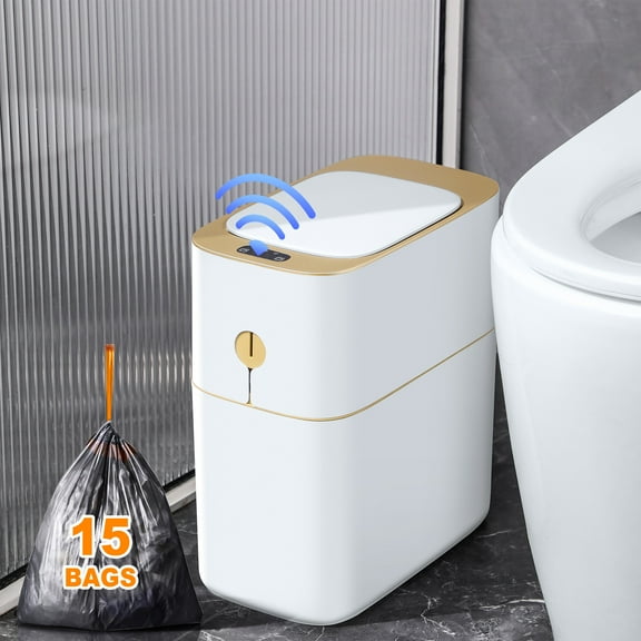 Joybos Motion Sensor Trash Can with Lid 3.5 Gallon - Hands-Free,Slim Waterproof Trash Bin for Bedroom,Bathroom,Office,Living Room