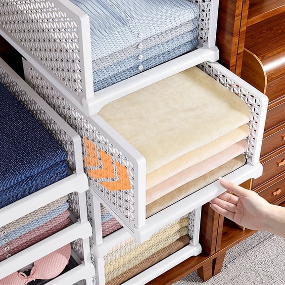 Joybos Stackable Storage Drawers with Handles, Pull-Out Drawer Organizer for Closet, Bedroom, Bathroom, Office and Home Organization, Off-White