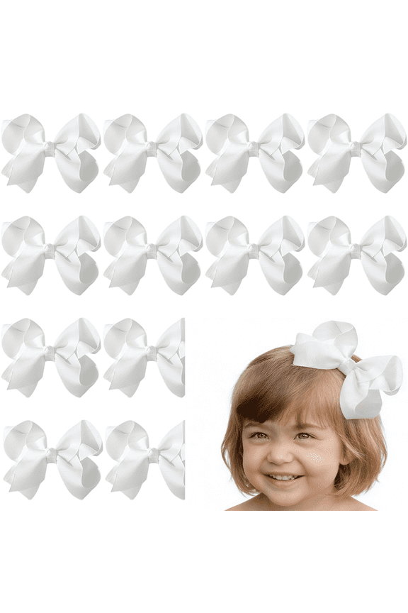 12pcs 6in baby bows hair bows baby bows for hair white ribbed ribbon hair accessories