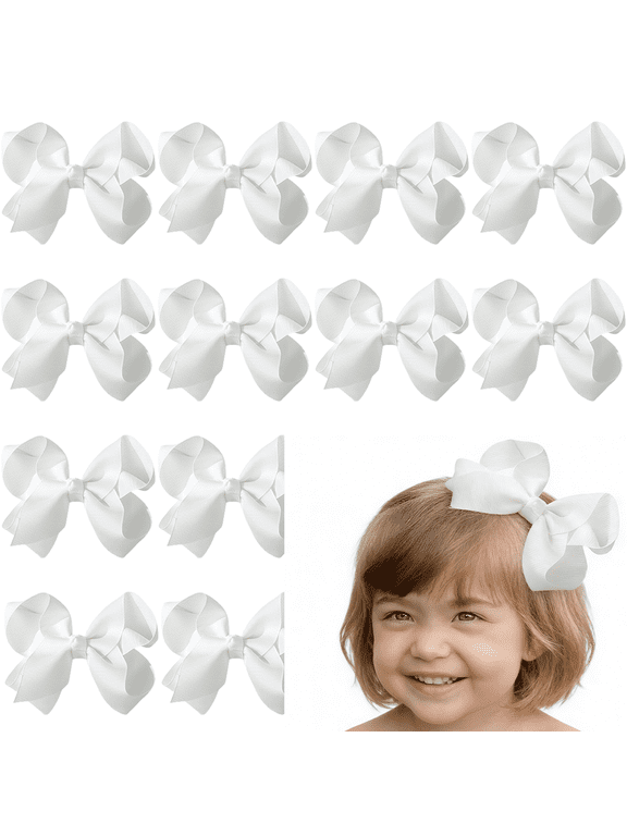 12pcs 6in baby bows hair bows baby bows for hair white ribbed ribbon hair accessories