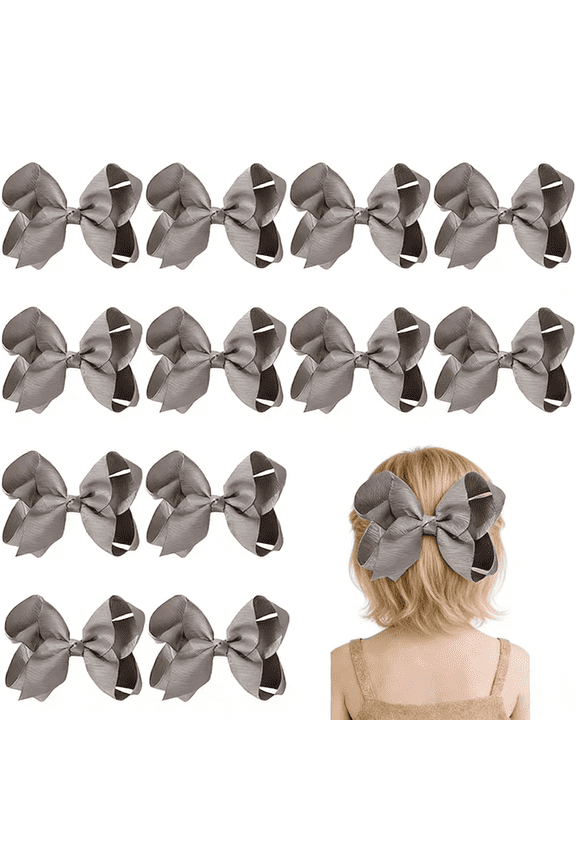 12pcs 6in baby bows hair bows solid gray ribbed ribbon hair accessories