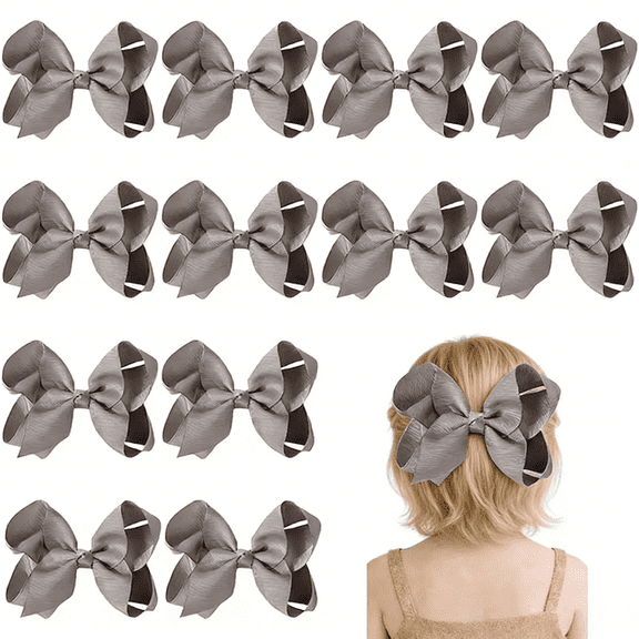 Joybowie 12pcs 6in baby bows hair bows solid gray ribbed ribbon hair accessories